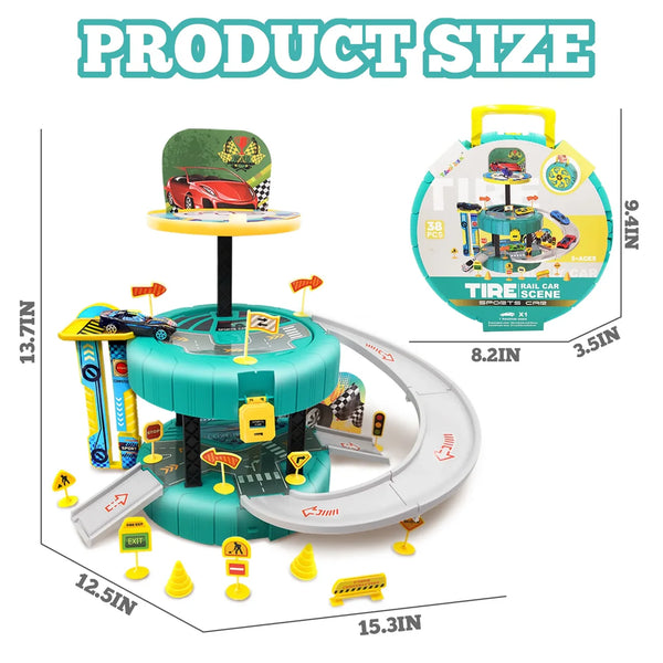 Car Track Racing Set - Multi-Level Parking Ramp Toy