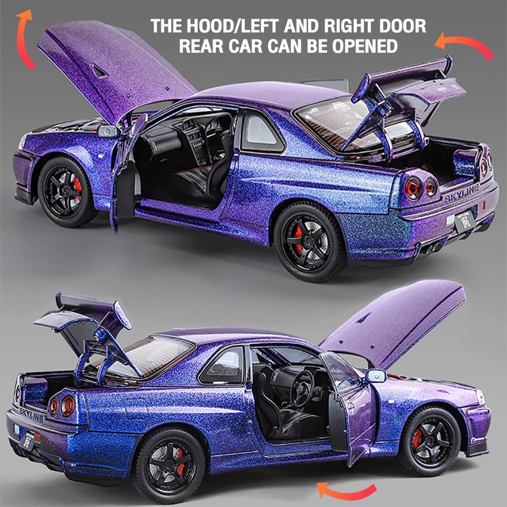 Li 4183 1:24 Scale Nissan Skyline GT-R R34 Die-Cast Model - Sports Car with Li ...