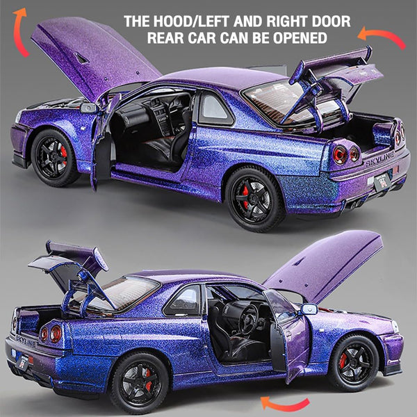 1:24 Scale Nissan Skyline GT-R R34 Die-Cast Model - Sports Car with Light & Sound