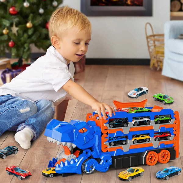Dinosaur Car Eating Truck Track Set With 12 Mini Cars( Large Size)