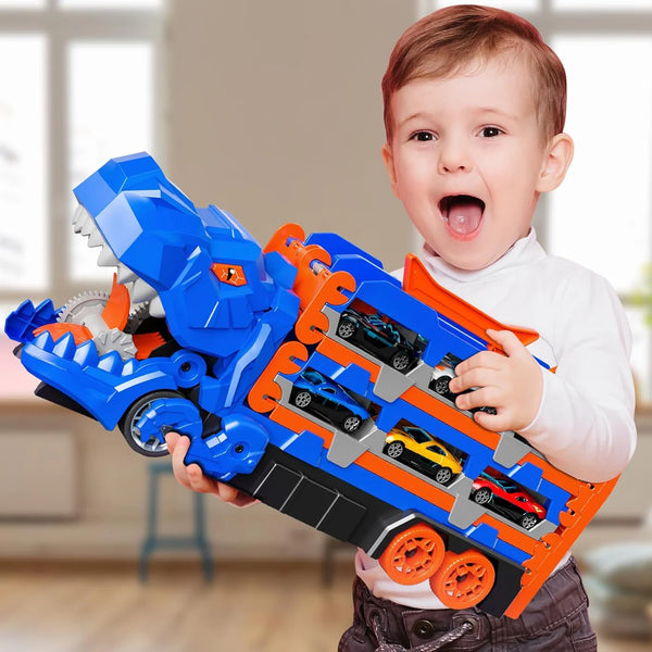 Dinosaur Car Eating Truck Track Set With 12 Mini Cars( Large Size)