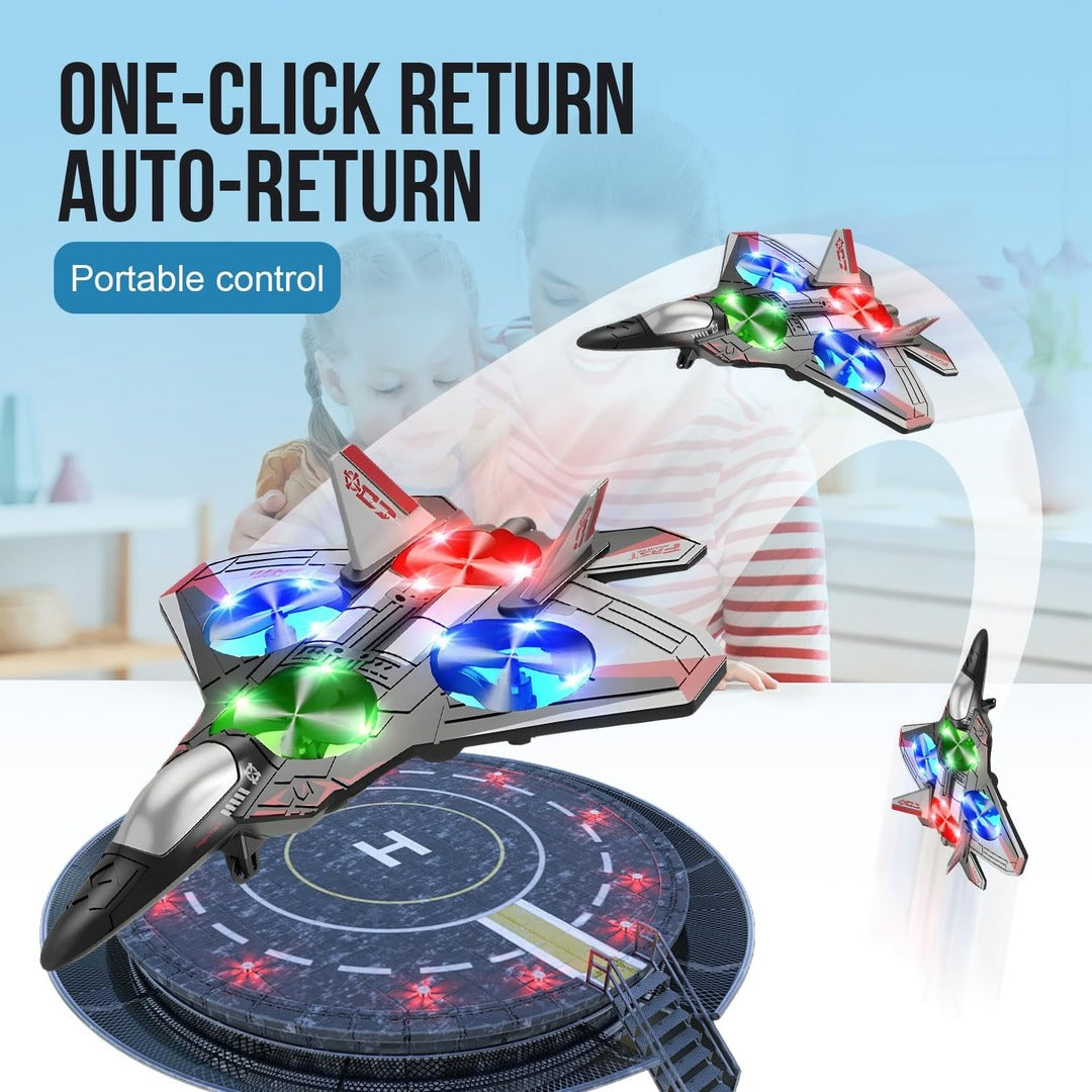 RC Fighter Jet Drone - Remote Control Helicopter with LED Lights & Stunt Flying