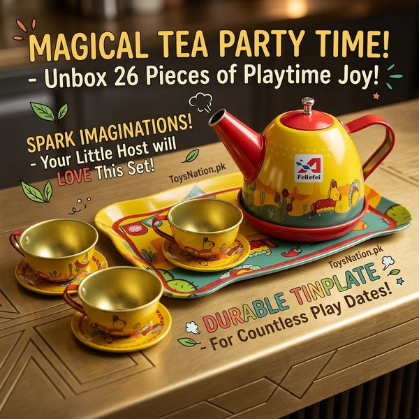 Kids’ Fiesta Tin Tea Party Playset with Teapot, Cups & Serving Tray