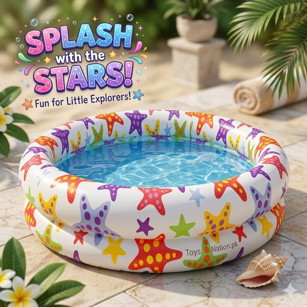 Starfish Print 2-Ring Inflatable Kids Pool | Ocean Splash Pool for Toddlers & Children