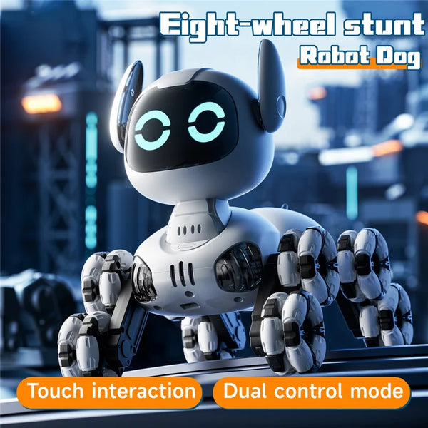 Remote Control 8-Wheel Stunt Dog - 4DRC RC Robot with Gesture Sensing & Mist Effect