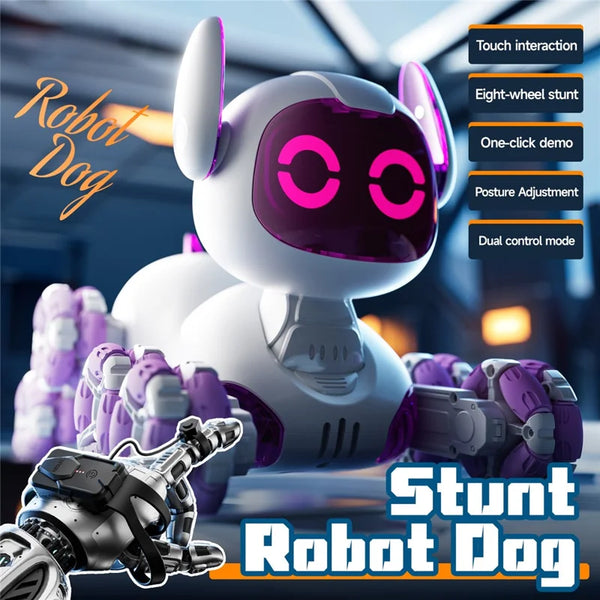 Remote Control 8-Wheel Stunt Dog - 4DRC RC Robot with Gesture Sensing & Mist Effect