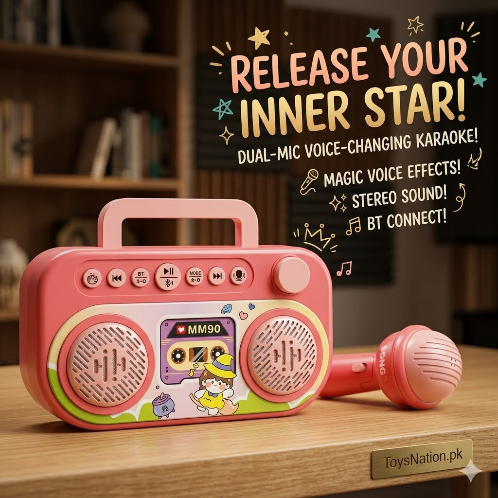 MM90 Kids Karaoke Boombox | Portable Karaoke Machine with 2 Microphones & LED Speaker for Kids