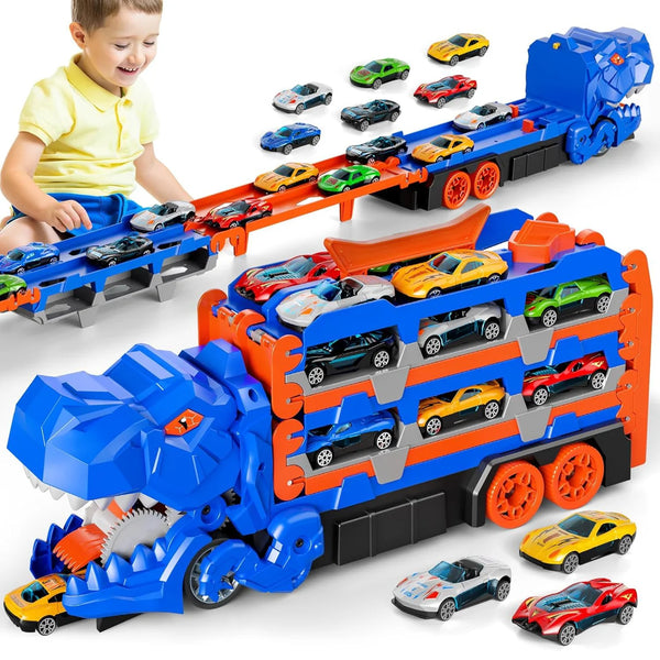 Dinosaur Car Eating Truck Track Set With 12 Mini Cars( Large Size)