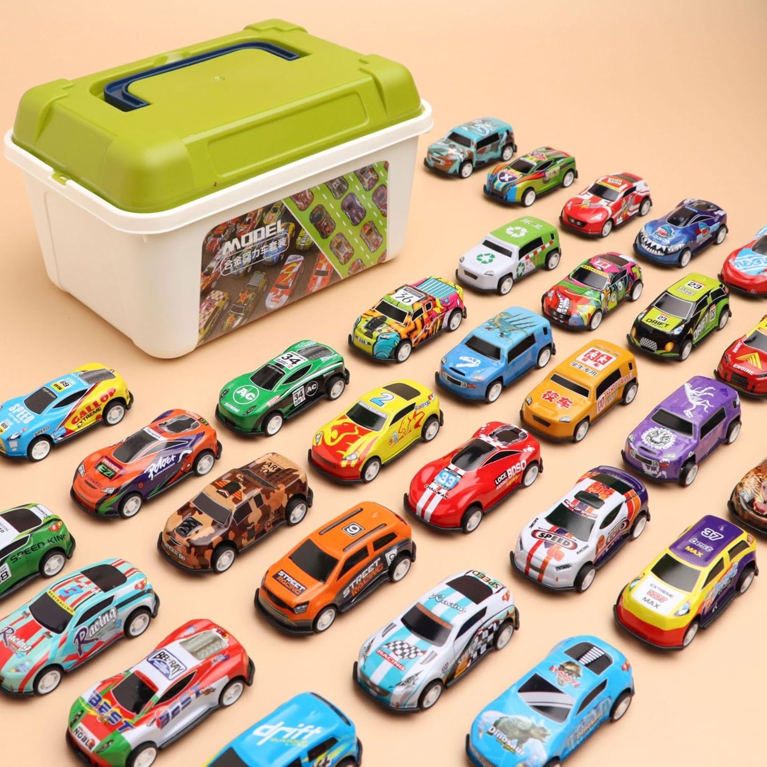 30-Piece Pull-Back Car Set - Assorted Vehicles with Storage Case Main image