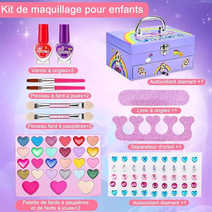 Magical Unicorn Makeup Kit for Kids - Washable Pretend Play Cosmetics Set