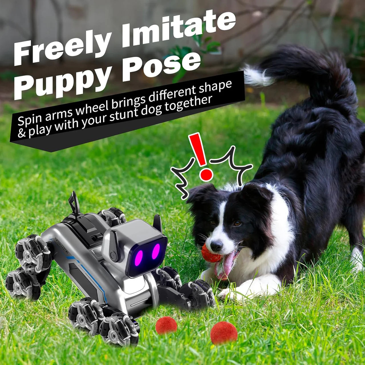 Remote & Watch Control Stunt Robot Dog - RC Spray Dog with 8-Wheel Drive