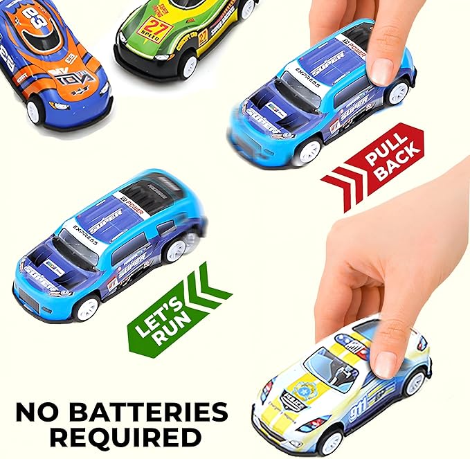 12-Piece Pull-Back Car Set - Assorted Vehicles with Storage Case