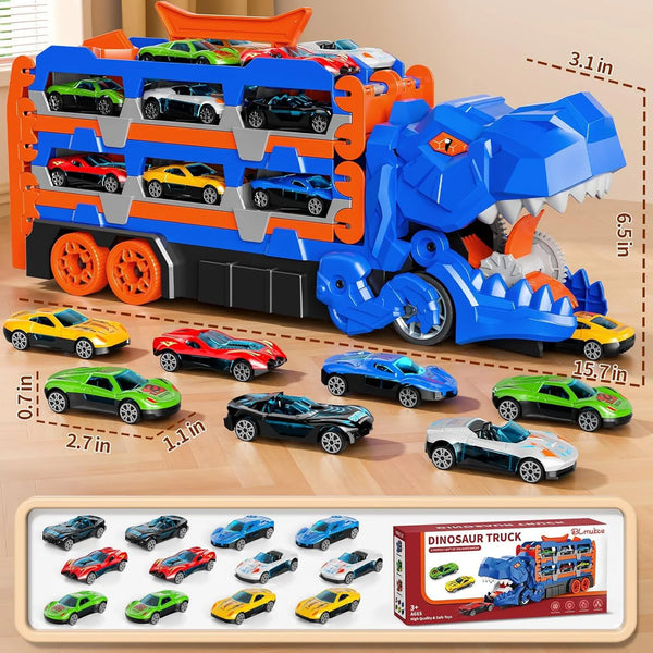 Dinosaur Car Eating Truck Track Set With 12 Mini Cars( Large Size)