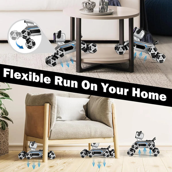 Remote & Watch Control Stunt Robot Dog - RC Spray Dog with 8-Wheel Drive