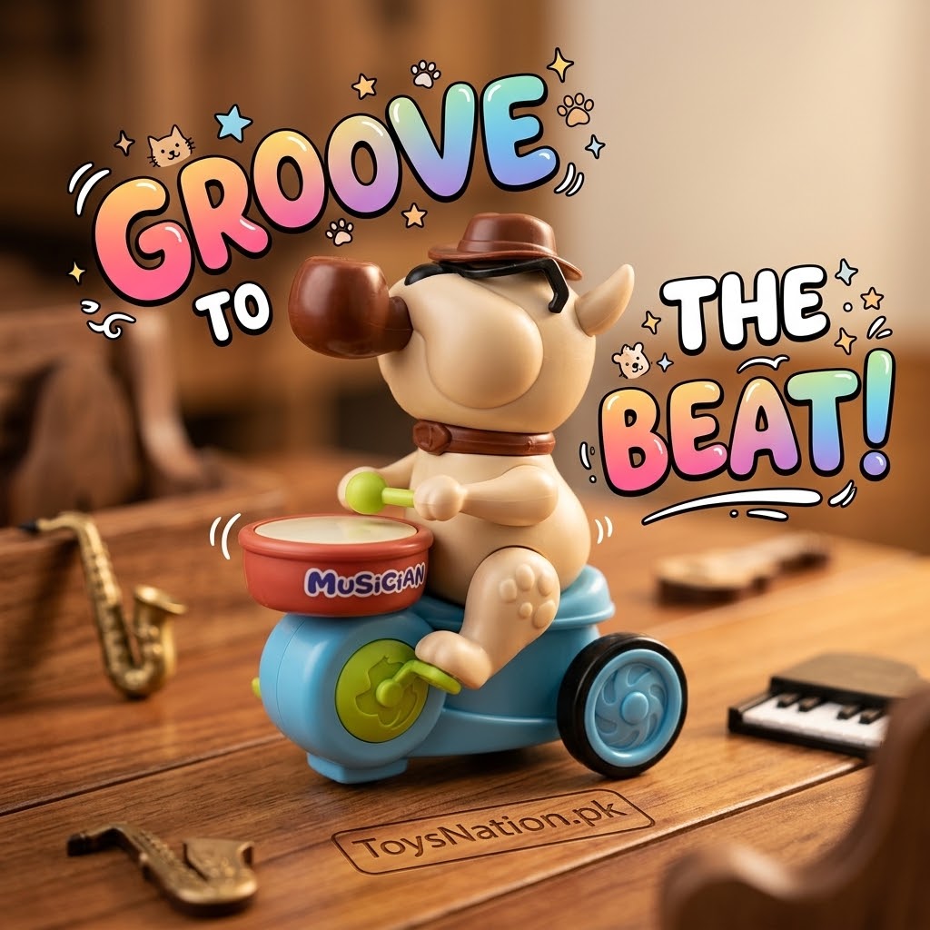 Puppy Musician Drumming Toy with Rolling Wheels for Kids