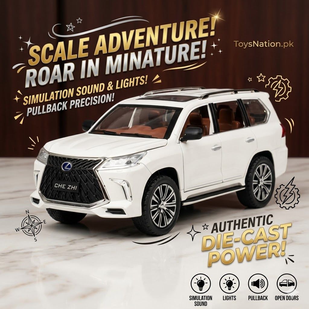 1:24 Luxury Diecast Lexus LX570 Toy Car – Pullback Power, LED Lights, Engine Sound & Openable Doors