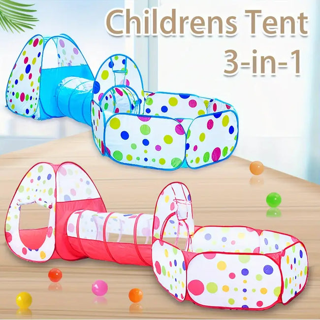 3-in-1 Kids Play Tent Tunnel House - Portable Playhouse Hover Image
