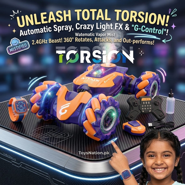 Gesture-Control RC Stunt Car with 360° Spins, LED Lights & Spray Effect