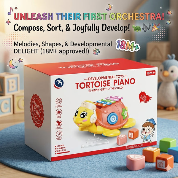 Musical Tortoise Piano Learning & for Babies – Light, Sound & Shape Activity Playset