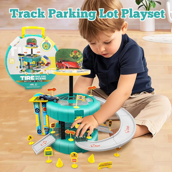 Car Track Racing Set - Multi-Level Parking Ramp Toy