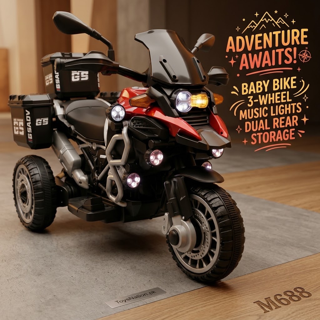 Kids 3-Wheel Ride-On Adventure Bike with Music, Lights & Storage
