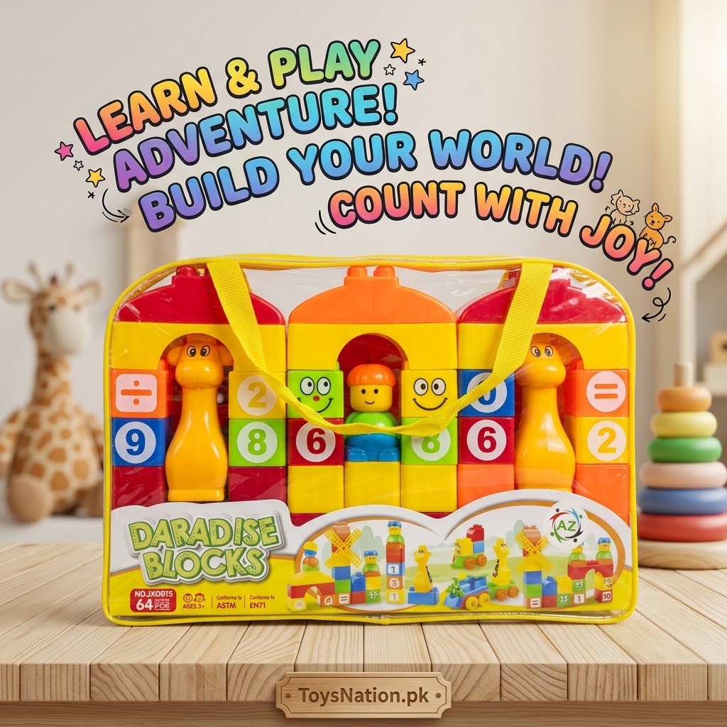 64-Piece Colourful Building Blocks Set with Numbers & Carry Bag