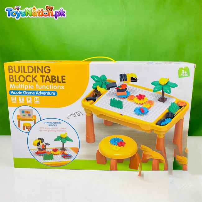 Kids Building Block Activity Table - 3-in-1 Play Table with Puzzle Board Hover Image