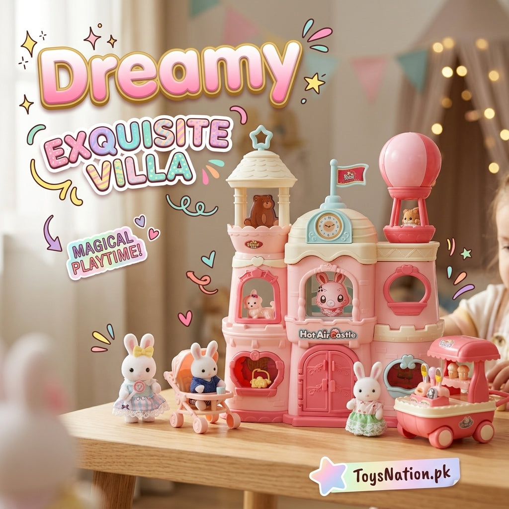 Dreamy Fairy Castle Dollhouse Playset with Bunny Figures & Carriage