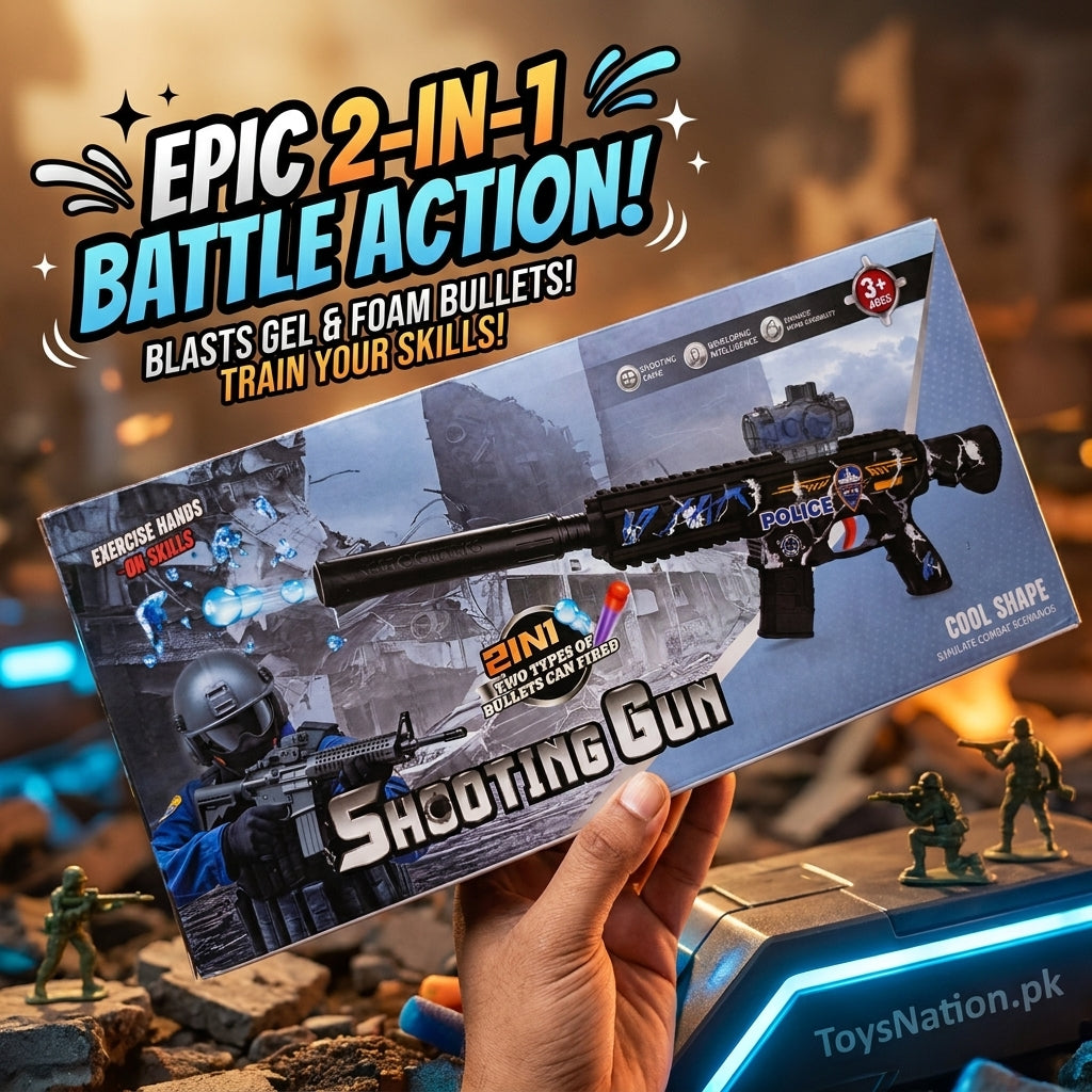 Manual 2-in-1 Gel Blaster & Foam Dart Toy Gun – Dual-Mode Shooting Game Set