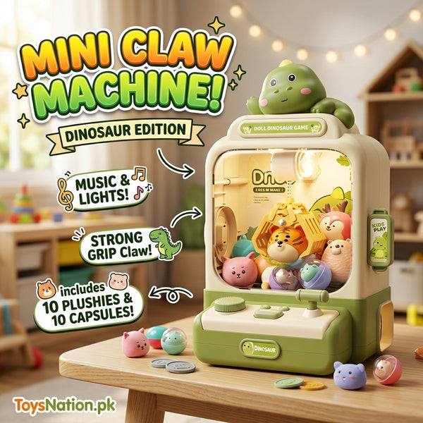 Kids’ Dinosaur Mini Claw Machine with Music, Lights & Toy Prizes