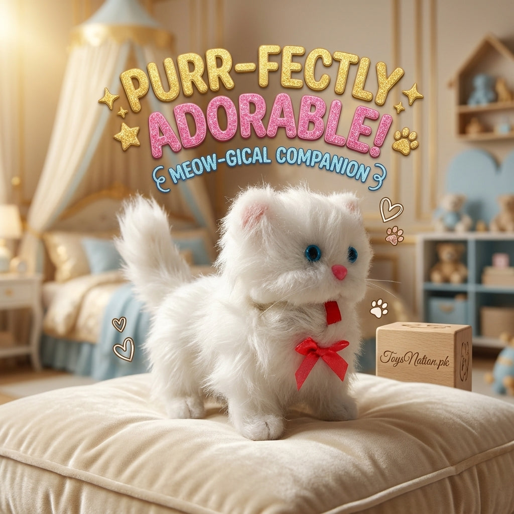 Adorable White Plush Cat Toy with Red Bow