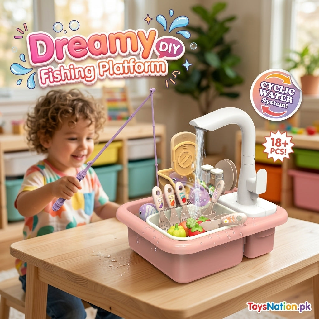 Kids’ Kitchen Sink Playset with Running Water and Accessories