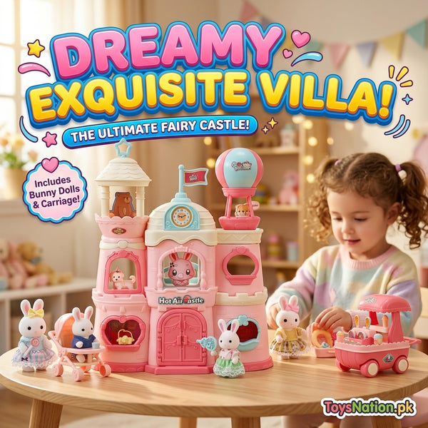 Dreamy Fairy Castle Dollhouse Playset with Bunny Figures & Carriage