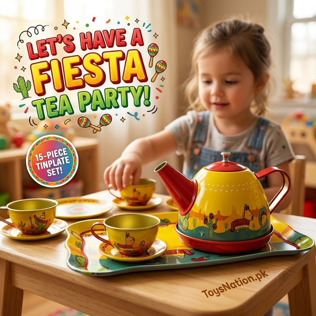 Kids’ Fiesta Tin Tea Party Playset with Teapot, Cups & Serving Tray