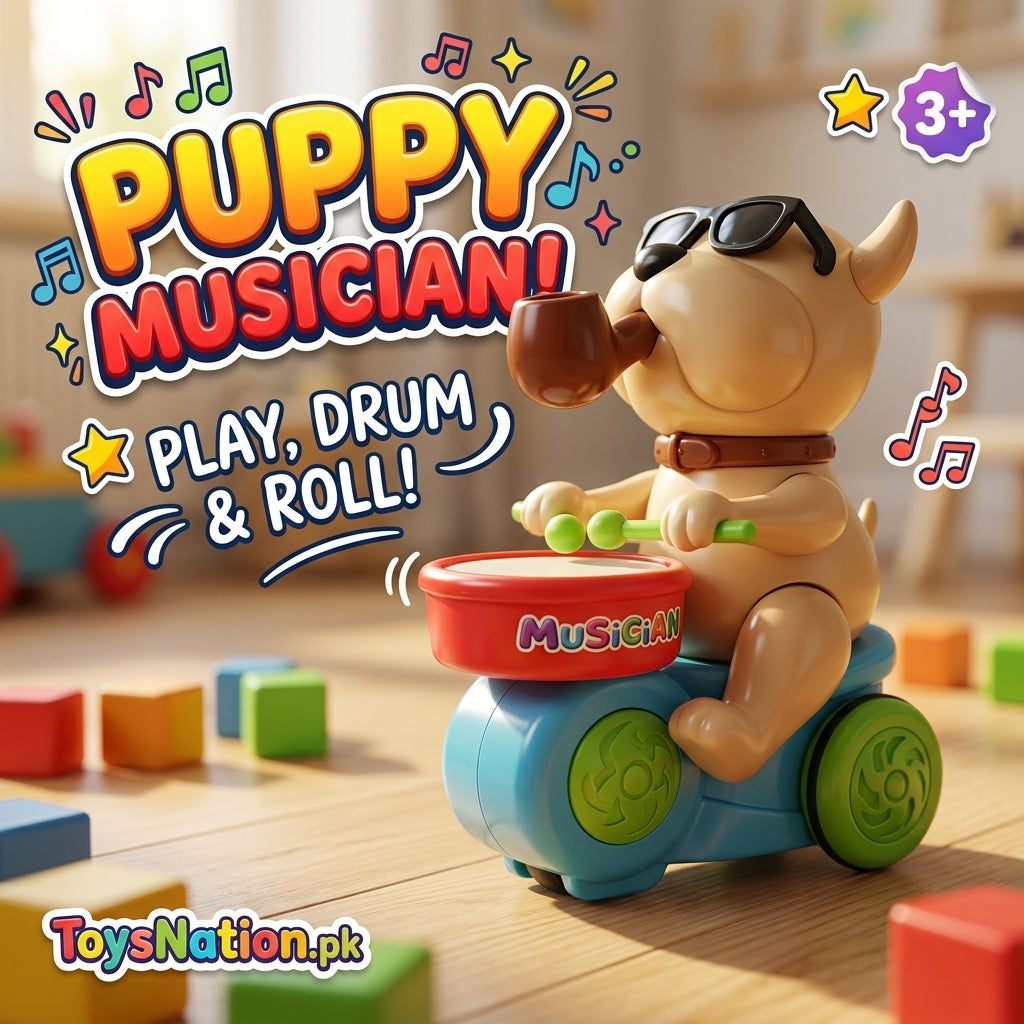 Puppy Musician Drumming Toy with Rolling Wheels for Kids Main image