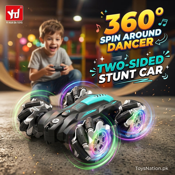 360° Spin Remote Control Stunt Car with Double-Sided Driving and Light-Up Wheels