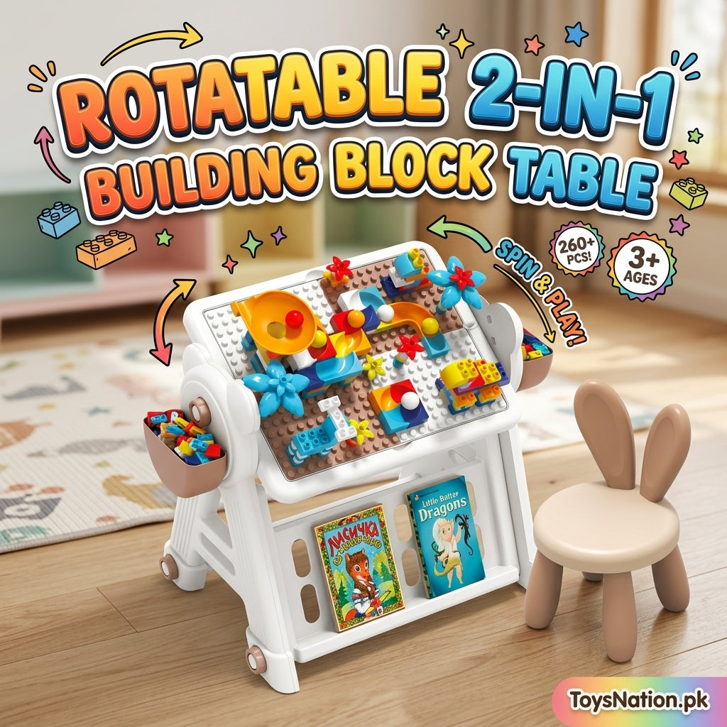 Kids’ 2-in-1 Rotatable Building Block Activity Table with Chair & Storage Secondary image