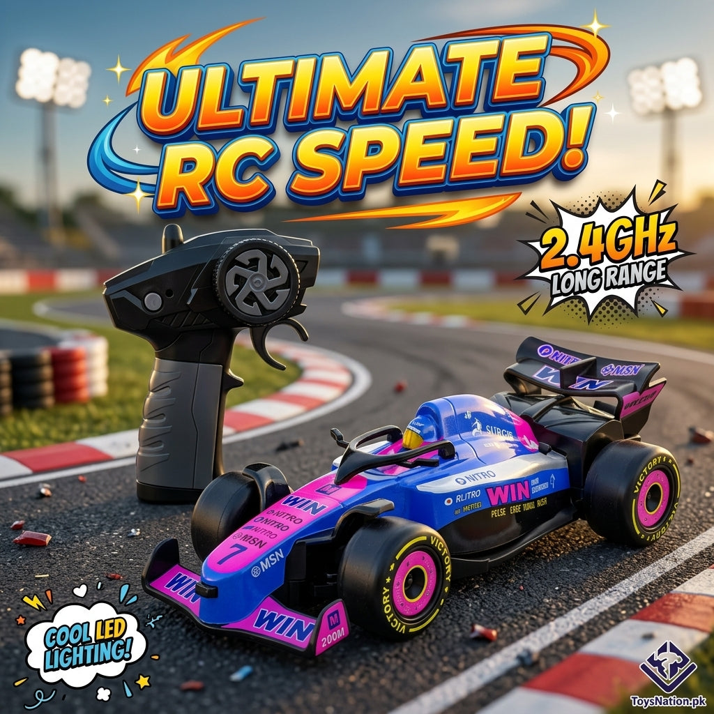 Formula-Style Remote Control Racing Car with 2.4GHz Controller & LED Lights