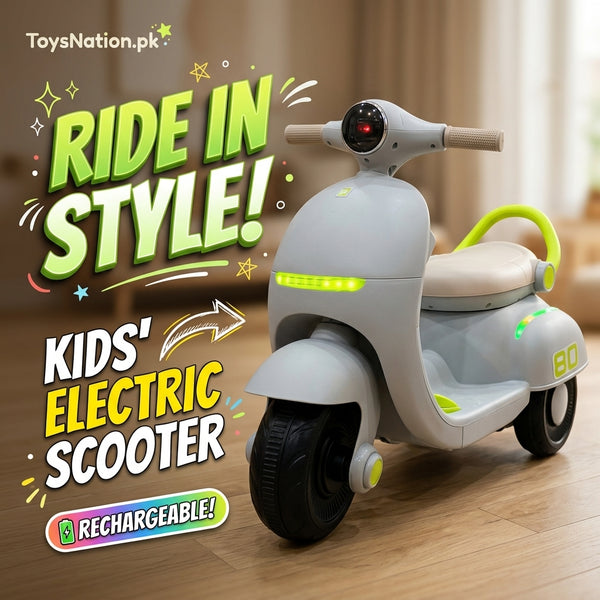 Kids Electric Ride-On Scooter with LED Lights, Grey