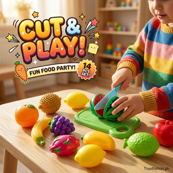 Kids’ Pretend Play Fruit Cutting Set with Toy Knife & Cutting Board