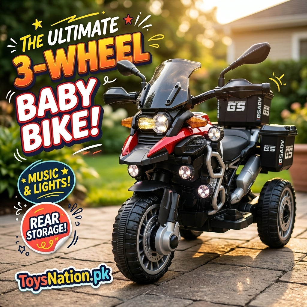 Kids 3-Wheel Ride-On Adventure Bike with Music, Lights & Storage