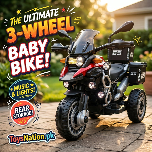 Kids 3-Wheel Ride-On Adventure Bike with Music, Lights & Storage