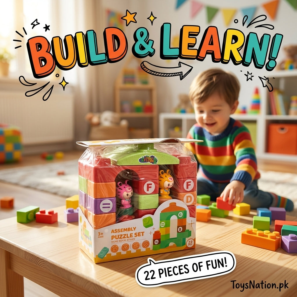 22-Piece Colourful Building Blocks Set with Animal Figures & Learning Blocks