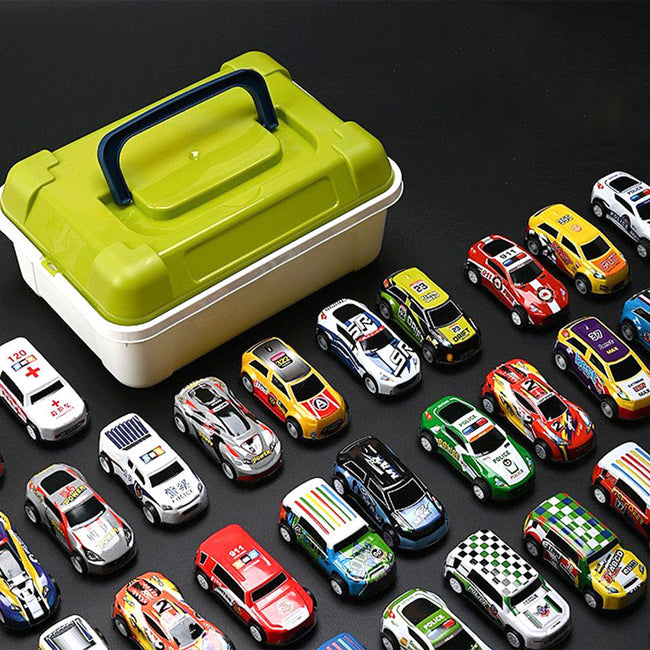 12-Piece Pull-Back Car Set - Assorted Vehicles with Storage Case Hover Image