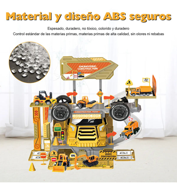 DIY 2-in-1 Construction Truck Track Set - 46-Piece Multi-Level Parking Toy with Cars