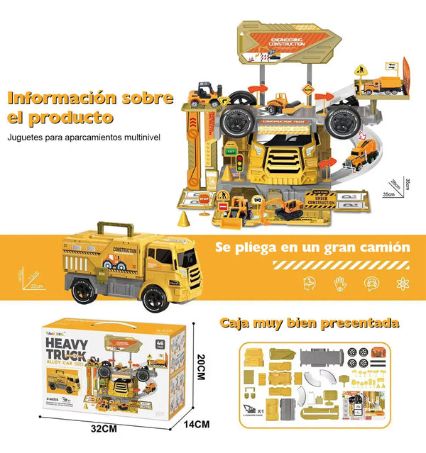 DIY 2-in-1 Construction Truck Track Set - 46-Piece Multi-Level Parking Toy with Cars