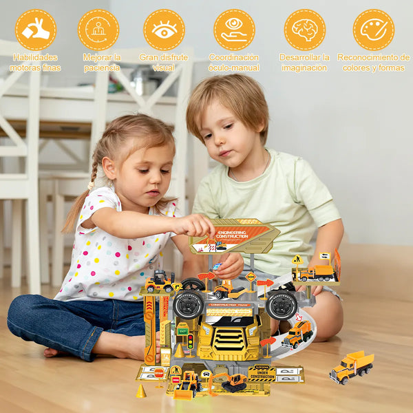 DIY 2-in-1 Construction Truck Track Set - 46-Piece Multi-Level Parking Toy with Cars