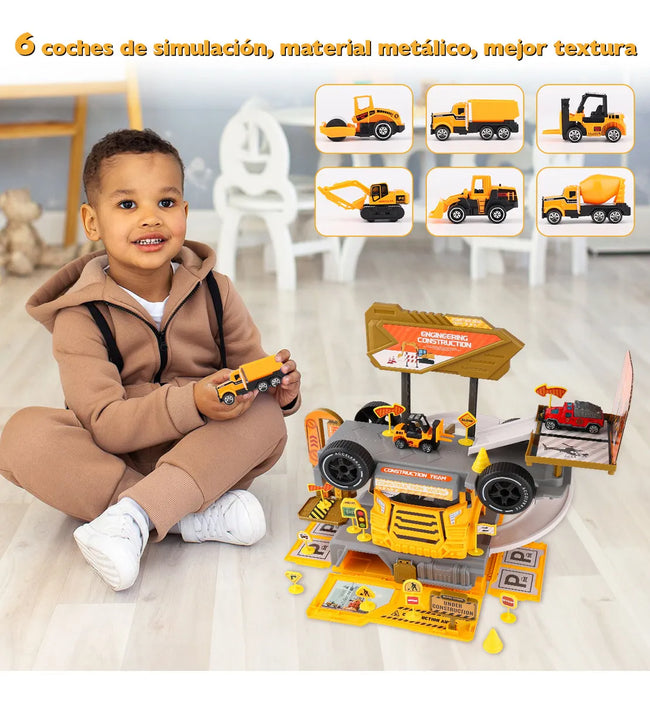 DIY 2-in-1 Construction Truck Track Set - 46-Piece Multi-Level Parking Toy with Cars Main Image