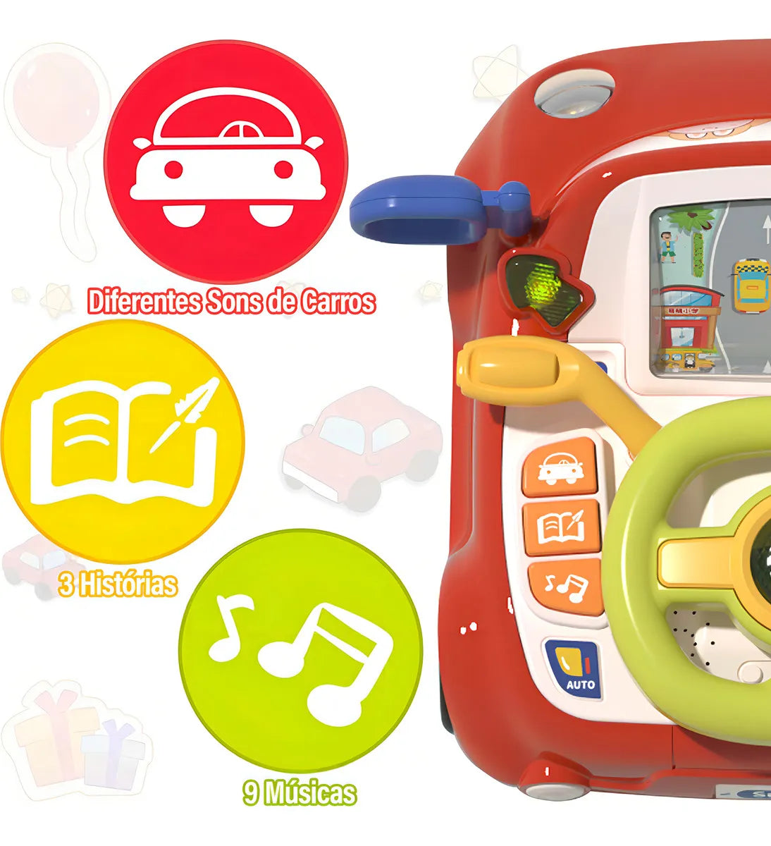 Kids Driving Steering Wheel Toy - Interactive Car Simulator with Light & Sound