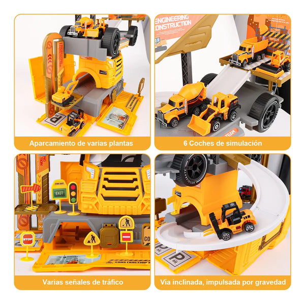 DIY 2-in-1 Construction Truck Track Set - 46-Piece Multi-Level Parking Toy with Cars